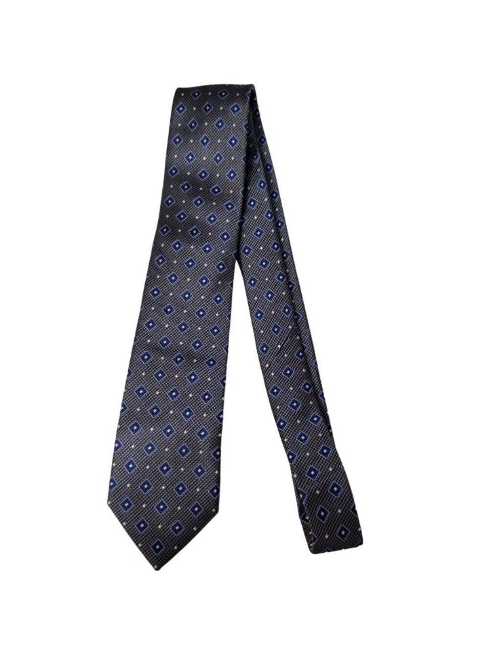Mens Wearhouse Pronto Uomo Platinum Tie Gray & Blue Diamond Pattern Handmade 60" - Picture 10 of 10